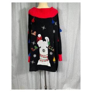 La Llama Plus Size, Ugly Christmas Sweater, Adorned with Tassels and Sequence